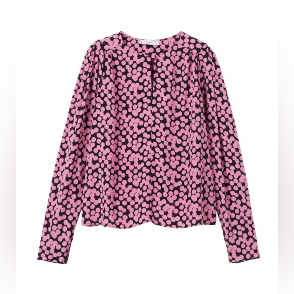 Mango Pink and Black Patterned Dot Blouse sz 4